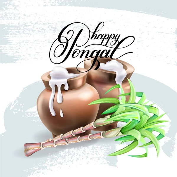 Glad Pongal gratulationskort design till sydindiska skörd håll — Stock vektor