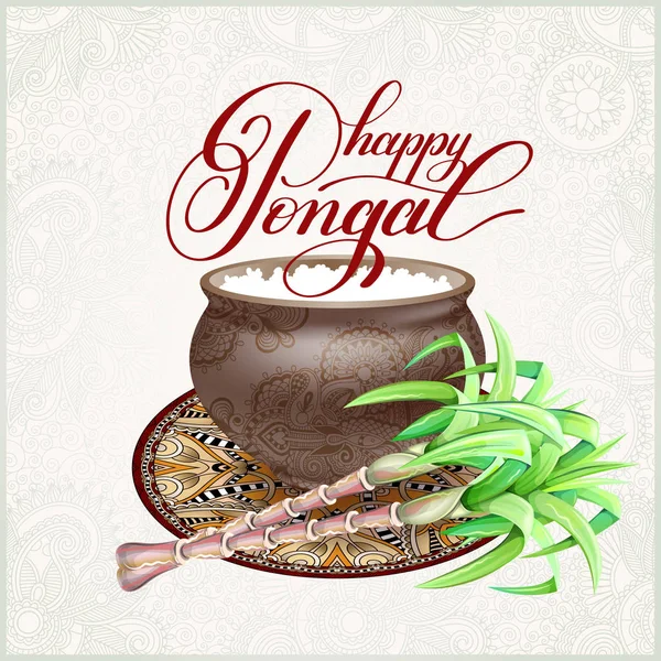 Glad Pongal gratulationskort till sydindiska Skördefest — Stock vektor
