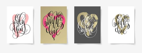Set of 4 hand lettering posters to valentines day design — Stock Vector