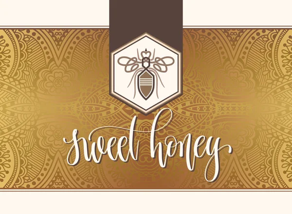 달콤한 벌 꿀 로고 타입 디자인 손으로 비문 글자 — 스톡 벡터