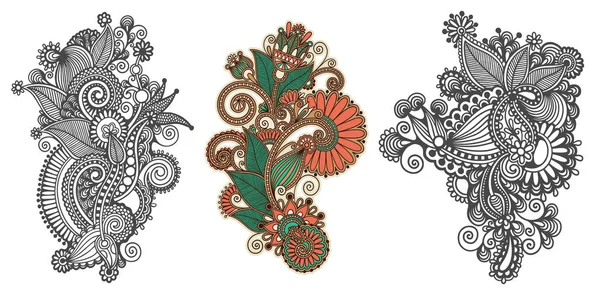 Patrón de flores paisley en estilo étnico, indio decorativo floral — Vector de stock