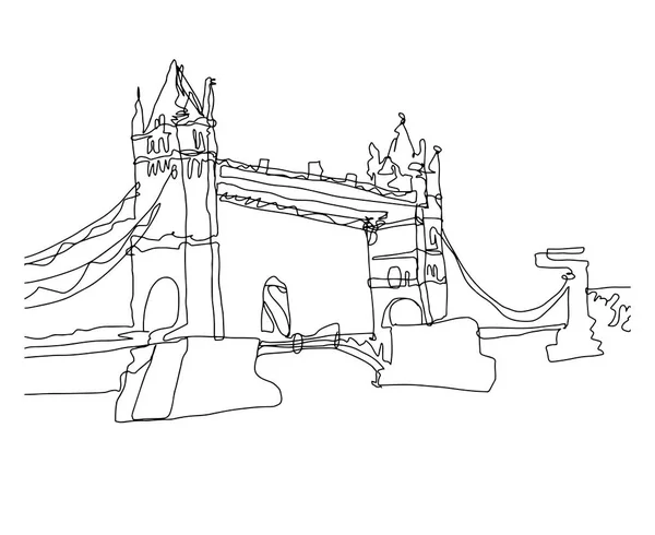 Sürekli Hat sanatı, kule Köprüsü, Londra kroki çizim — Stok Vektör