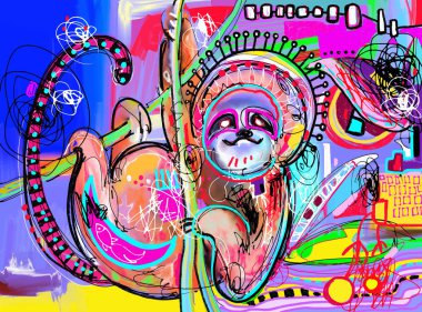 original digital abstract painting of sloth - perfect to interio clipart