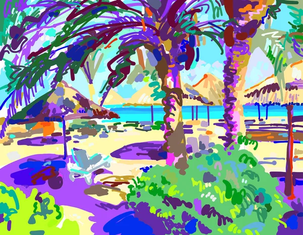 Digitaal schilderen van zomer-strand landschap in Egypte — Stockvector
