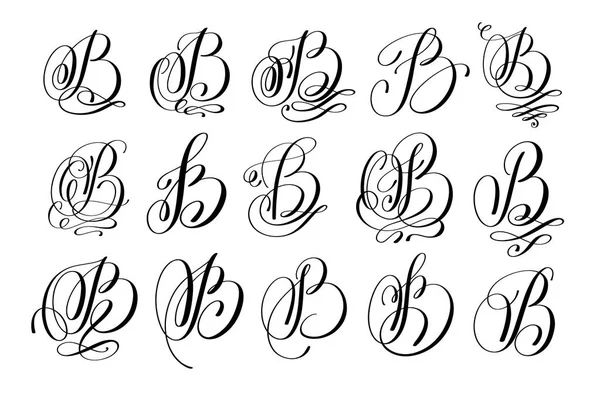Kalligrafie belettering script lettertypeset B — Stockvector