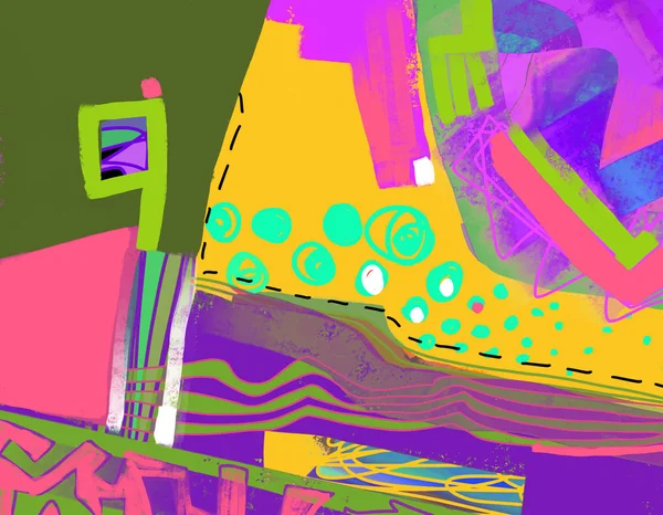 Komposisi abstrak digital asli, seni kontemporer penuh warna - Stok Vektor