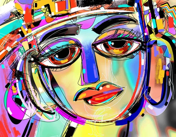 Ursprüngliche abstrakte digitale Malerei des menschlichen Gesichts, farbenfrohe Komposition — Stockvektor