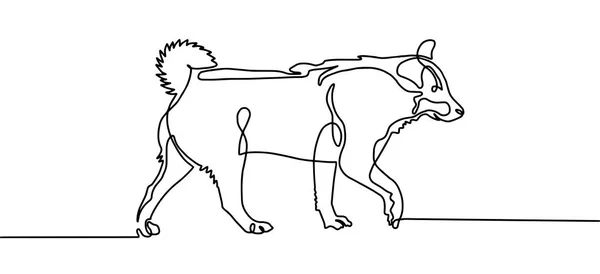Dessin continu d'une ligne de chien ambulant dans un style minimaliste — Image vectorielle