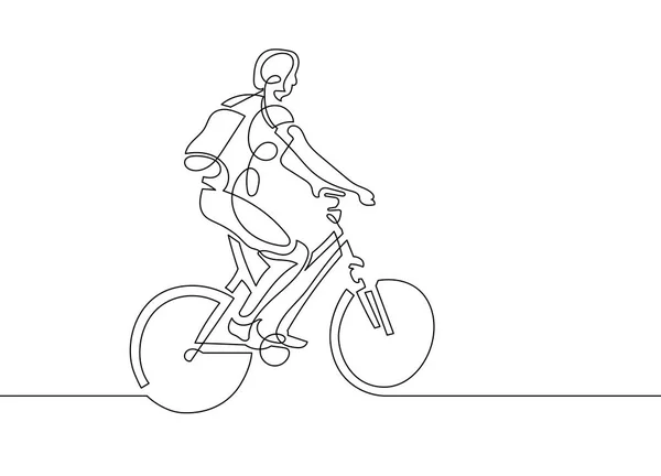 Desenho contínuo de uma linha de mulher jovem montando uma bicicleta —  Vetores de Stock