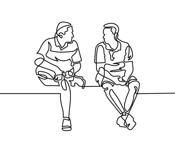 Contínuo uma linha de desenho de dois homens sentar e falar —  Vetores de Stock