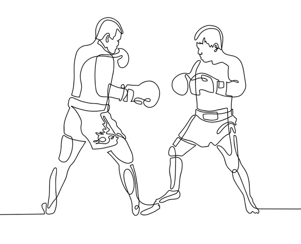 Continuous one line drawing two boxers in the ring — Stock Vector