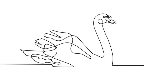 Dibujo continuo de una línea de hermoso cisne — Vector de stock