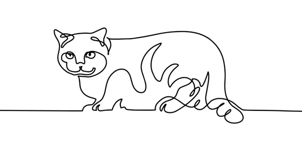 Continuous one line drawing of the cat sits on the wall — Stock Vector