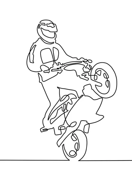 Desenho contínuo de uma linha de um desportista em uma motocicleta —  Vetores de Stock