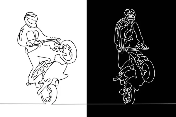 Desenho contínuo de uma linha de um desportista em uma motocicleta —  Vetores de Stock