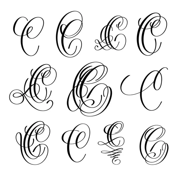 Calligraphy lettering script font C set, hand written — Stock Vector