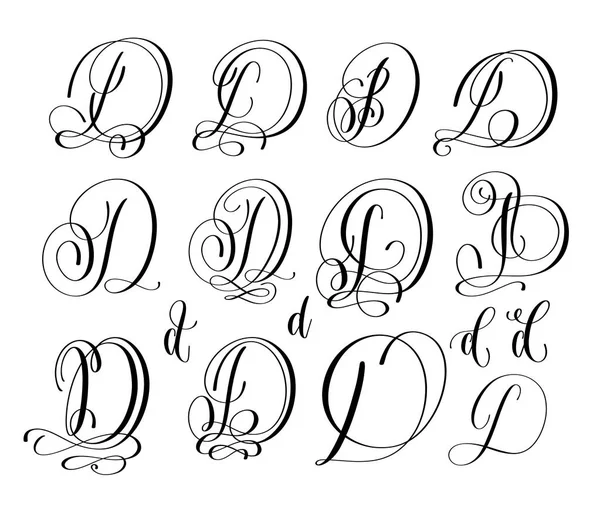 Kalligrafie belettering script C lettertypeset, hand geschreven handtekening — Stockvector