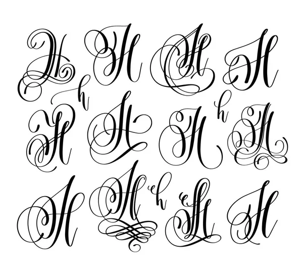 Kalligrafi bokstäver script font H uppsättning handskrivna — Stock vektor