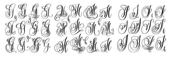 Набір каліграфічних літер G, H та I, шрифт скрипту Ізольовано — стоковий вектор