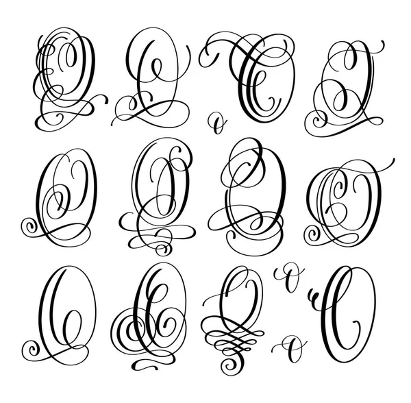 Kalligrafie belettering script O lettertypeset, hand geschreven handtekening — Stockvector