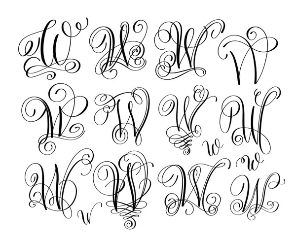 Caligrafía letras script fuente w conjunto, escrito a mano — Archivo Imágenes Vectoriales