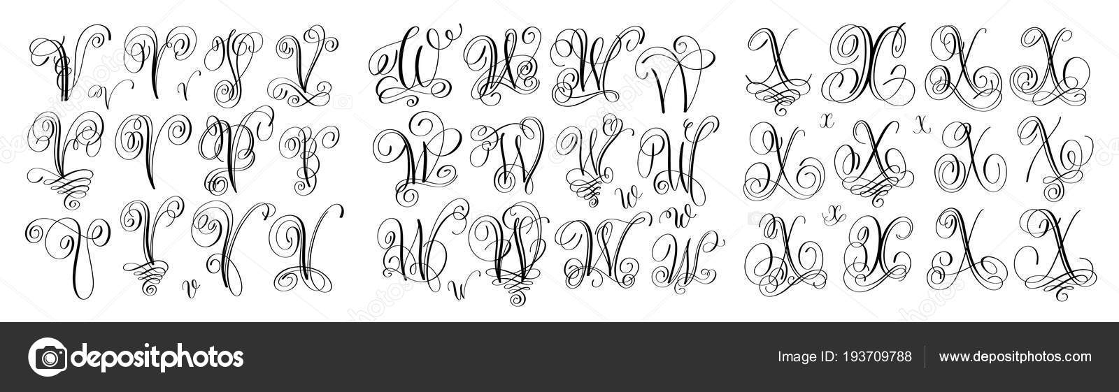 Caligrafía letras conjunto V, W y X, script fuente Vector de stock  #193709788 de ©karakotsya, image size:1600x561
