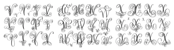 Набір каліграфічних літер V, W та X, шрифт скрипту — стоковий вектор