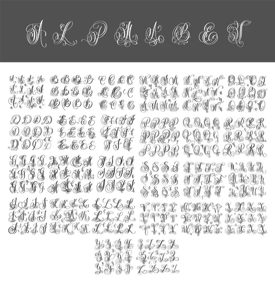 Mega ensemble de calligraphie écriture à la main alphabet design — Image vectorielle