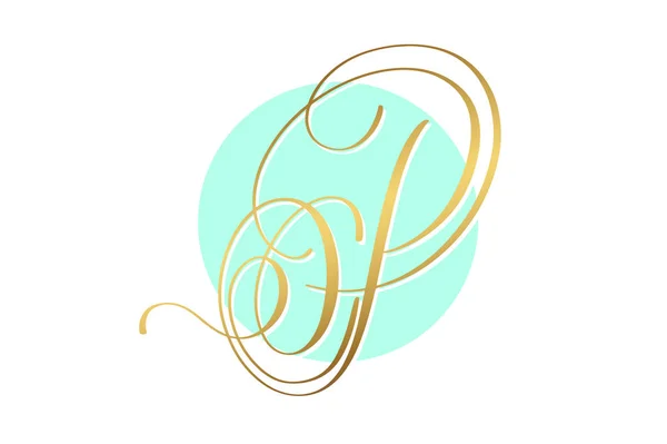 Oro caligrafía letra sobre círculo fondo azul — Vector de stock