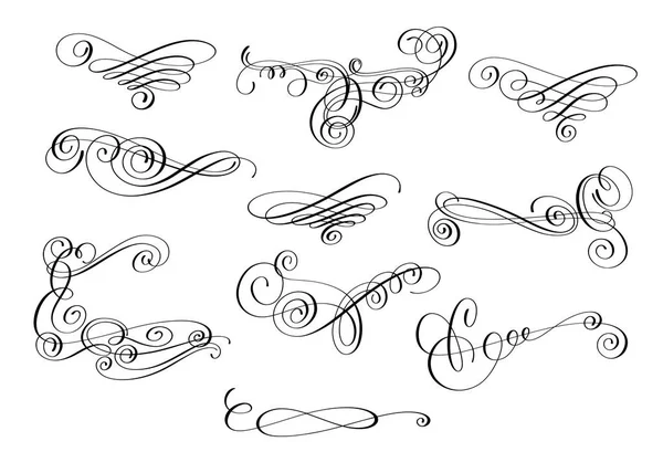 Conjunto de design caligráfico escrito à mão de redemoinho decoração ornamentada — Vetor de Stock