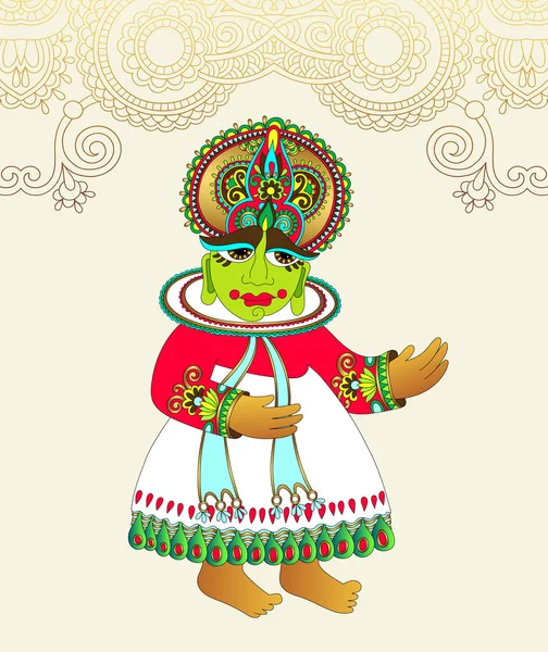 传统印第安 kathakali 舞者的原创绘画 — 图库矢量图片