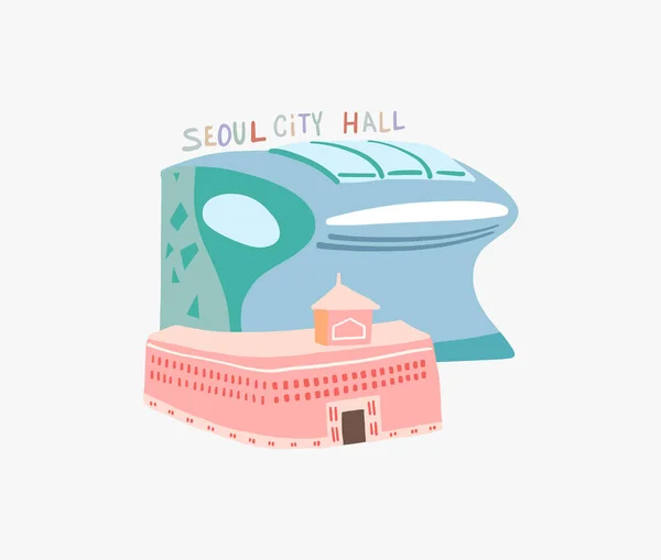 Doodle flat vector illustration of Seoul City Hall is a government building — стоковый вектор