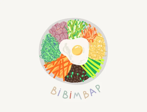 Doodle flat vector illustration of bibimbap - comida tradicional de Corea del Sur — Archivo Imágenes Vectoriales