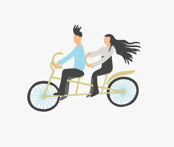 Пара молодых людей ездят на двухместном городском велосипеде — стоковый вектор