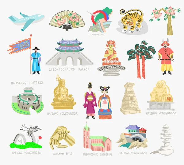 一套涂鸦矢量图解-韩国旅游收藏品 — 图库矢量图片