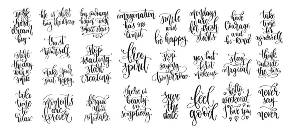 Conjunto de 25 citas positivas diseño, motivación e inspiración mano letras caligrafía texto — Archivo Imágenes Vectoriales