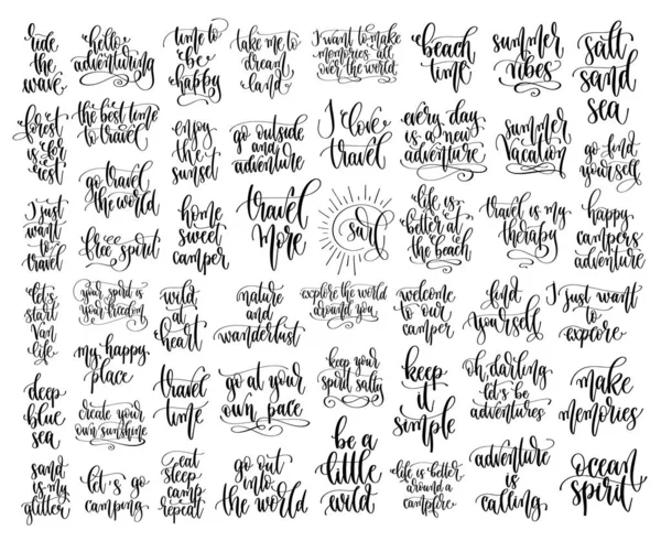 Набор из 50 путешествий положительные цитаты, мотивация и вдохновение открыть приключения ручной надписи текст — стоковый вектор