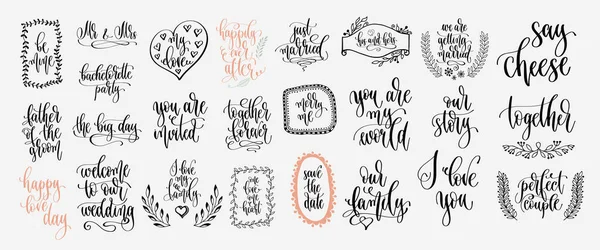 Set of 25 hand lettering inscription to wedding party or valentines day design — Stock Vector