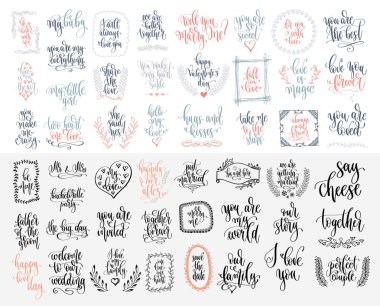 set of 50 hand lettering inscription to wedding party or valentines day design clipart