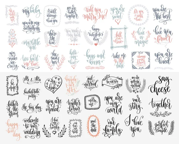 Set of 50 hand lettering inscription to wedding party or valentines day design — Stock Vector