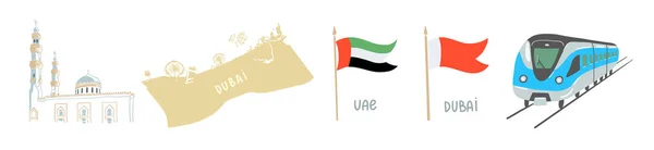 Set of hand drawing icon symbol from Dubai, United Arab Emirates — Stock vektor