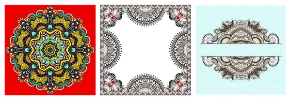 Set of paisley floral design elements for page decoration, frame, corner, divider, circle snowflake — Stock Vector