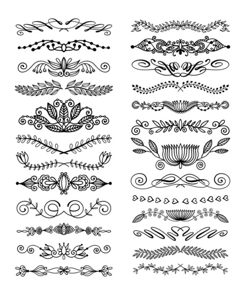 Uppsättning av 25 doodle skiss ritning delare, bröllopskort designelement eller sida dekoration — Stock vektor