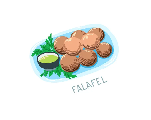 Boceto de dibujo de falafel - icono plato de garbanzos vegetarianos orientales — Vector de stock