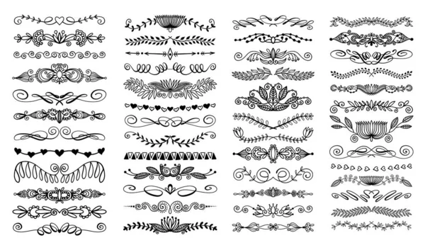 Conjunto de 50 divisor de dibujo de doodle, elemento de diseño de tarjeta de boda o decoración de página — Archivo Imágenes Vectoriales