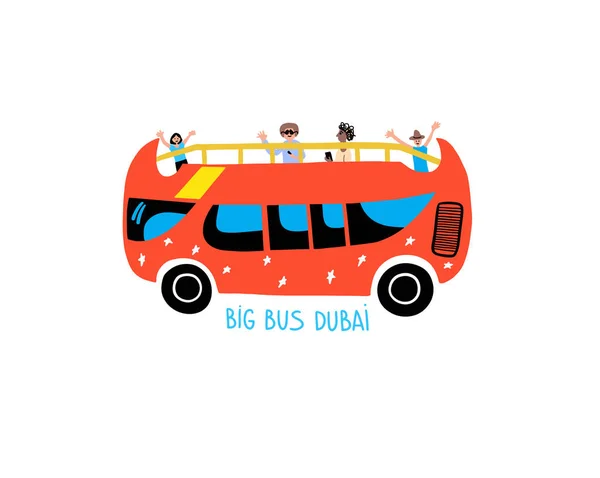Duży autobus Dubaj - ręcznie rysowane ikony podróży autobus wycieczka — Wektor stockowy