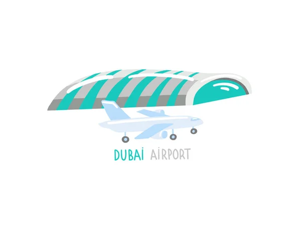 Dubai airport - hand drawing icon in flat style, United Arab Emirates — Stock Vector