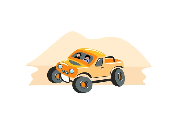 Icono de dibujo a mano en estilo plano - safari SUV coche a través del desierto — Vector de stock