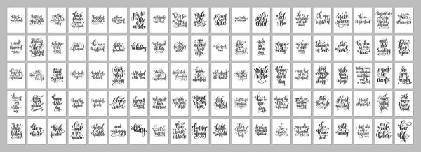 Conjunto de 100 citas positivas carteles, letras de mano por separado frases, motivación y texto de inspiración — Archivo Imágenes Vectoriales