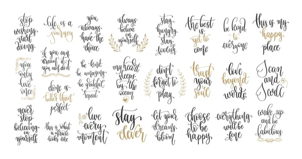 Conjunto de 25 mão lettering inscrição texto positivo cita design, motivação e frases de inspiração — Vetor de Stock